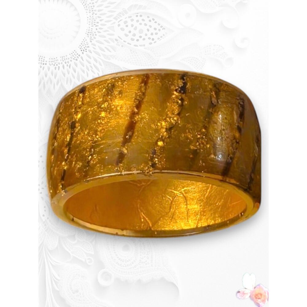 Wide Statement Bracelet Amber Gold-Leaf Lucite Resin Bangle
